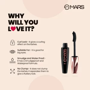 MARS Curl Fabulash Mascara for Volume & Length – Waterproof [Jet Black – 12ml]