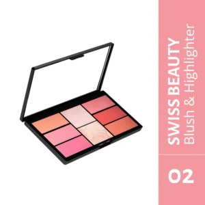 Swiss Beauty Pro Blush & Highlighter 02 Shade | Lightweight | High Pigmented Shades | Silky Formula | 18g