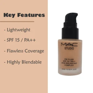 M.A.C Studio Fix Fluid SPF 15 / PA++ Cream Foundation – NC10 | Dark Ivory | Anti Oxidant | Full Coverage | 30ml